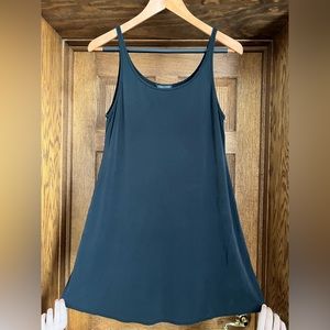 Eileen Fisher Black Sleeveless Midi Dress 100% Silk Crepe Scoop Neck Semi Sheer